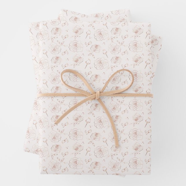 Rose Gold Floral Rose Flowers Pattern Wrapping Paper Sheet (In situ)