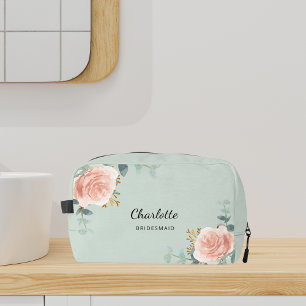 Rose gold floral sage green bridesmaid dopp kit