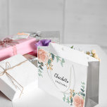 Rose gold floral sage green bridesmaid large gift bag<br><div class="desc">A white background.  Decorated with watercolored rose gold roses,  eucalyptus greenery and golden sprigs. 
Personalise and add the name of your bridesmaid.</div>