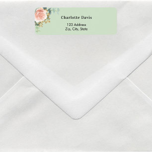 Rose gold floral sage green return address 