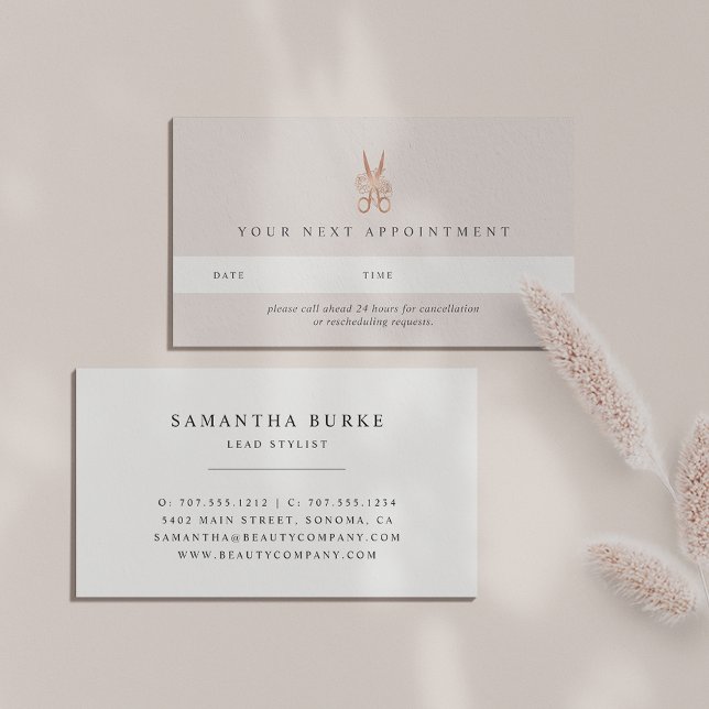 Rose Gold Floral Scissors | Hair Salon Appointment Card (Creator Uploaded)