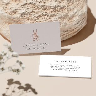 Rose Gold Floral Scissors Logo Hairstylist Business Card