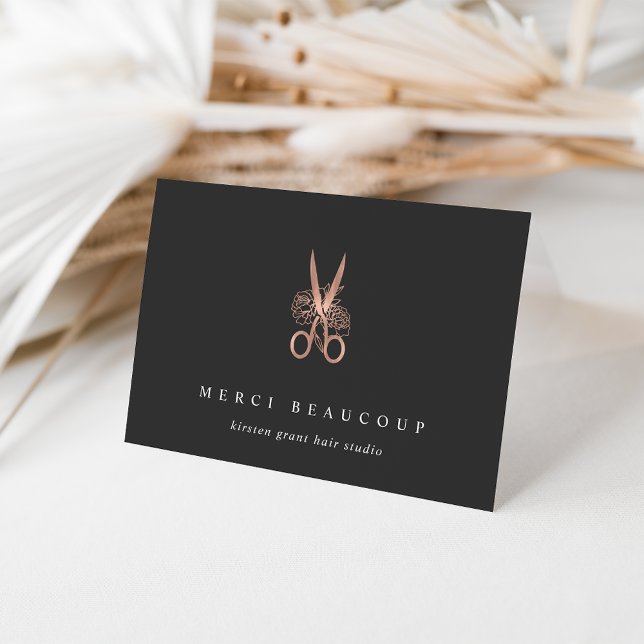 Rose Gold Floral Scissors Logo Note Cards (Creator Uploaded)