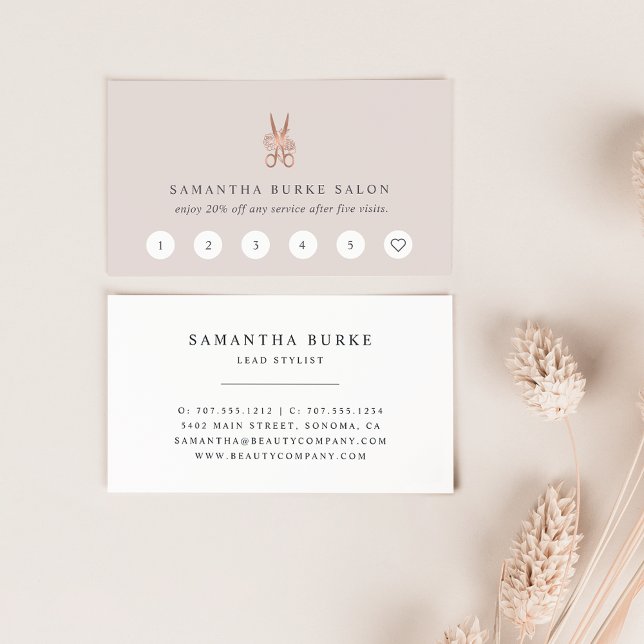 Rose Gold Floral Scissors Logo | Salon Loyalty Card (Creator Uploaded)