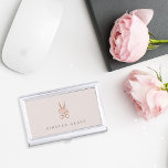 Rose Gold Floral Scissors Personalised Hairstylist Business Card Holder<br><div class="desc">Elegant business card holder for hairstylists or salon owners features your name and/or business name in classic grey lettering on a blush pink background adorned with a pair of floral-embellished scissors in faux rose gold foil.</div>