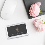 Rose Gold Floral Scissors Personalized Hairstylist Business Card Holder<br><div class="desc">Elegant business card holder for hairstylists or salon owners features your name and/or business name in classic white lettering on a charcoal gray background adorned with a pair of floral-embellished scissors in faux rose gold foil. Makes a beautiful personalized gift for a hairstylist or cosmetology school graduate.</div>