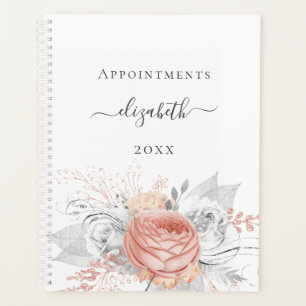 Rose gold floral silver foliage white name 2025 planner