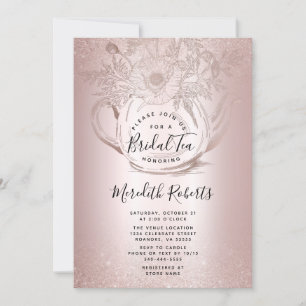 Rose Gold Floral Teapot Blush Foil Bridal Tea Invitation