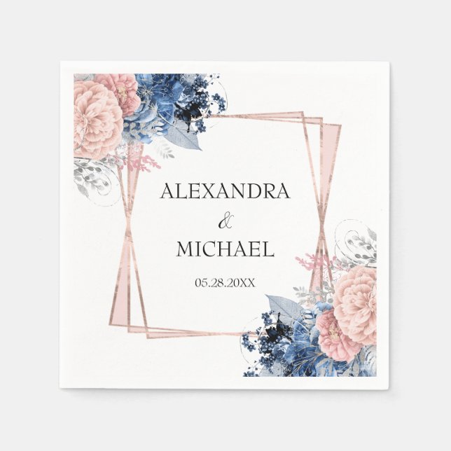 Rose Gold Floral Wedding Elegant Pink Geometric Napkin (Front)