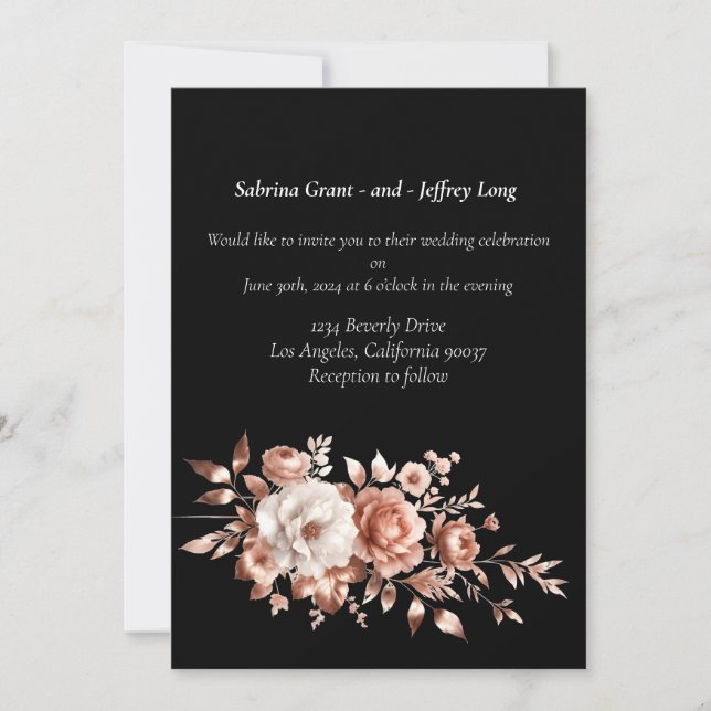 Rose Gold Floral Wedding Invitation (Front)