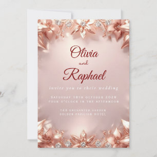 Rose Gold Floral Wedding Invitation  Elegant Blush