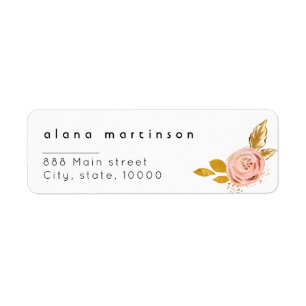 Rose Gold Floral Wedding return address Label