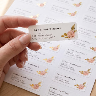 Rose Gold Floral Wedding return address Label