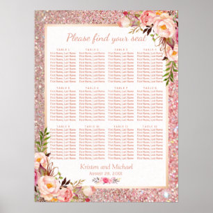Rose Gold Floral Wedding Seating Plan Chart