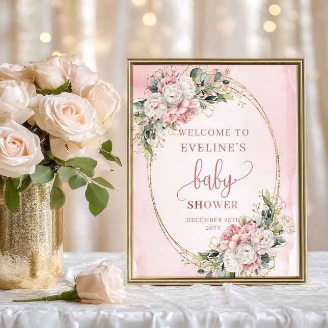 Rose Gold Floral Welcome Baby Shower Tabletop Sign (Rose Gold Floral Welcome Baby Shower Tabletop Sign)