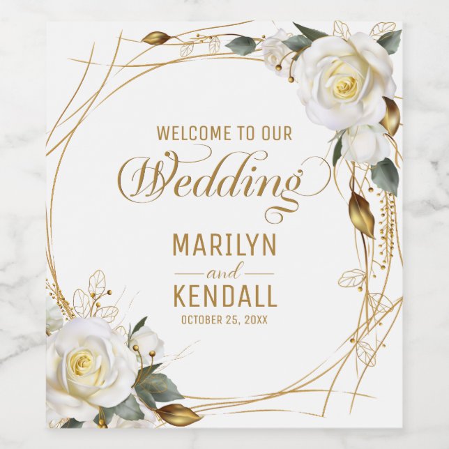 Rose Gold Floral Wine Label (Single Label)