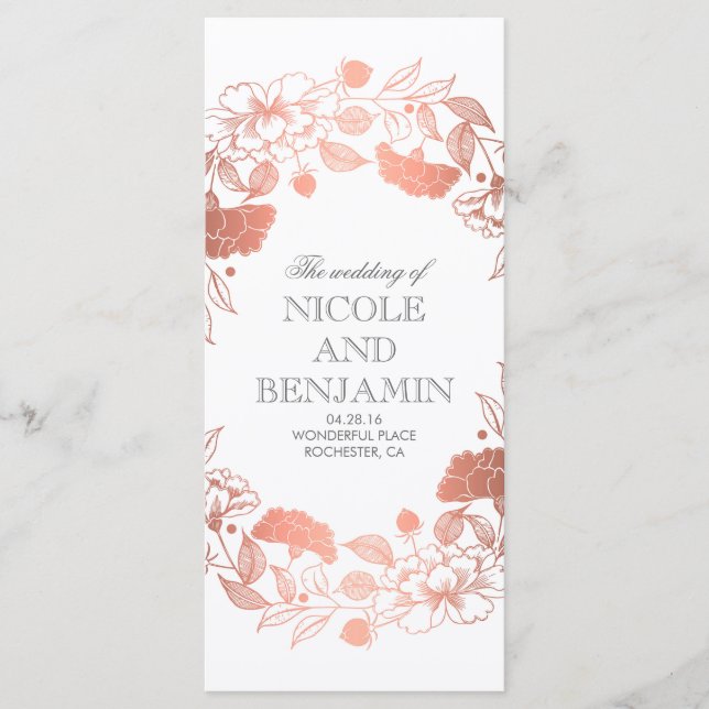 Rose Gold Floral Wreath Garden Wedding Programs Programme (Front)