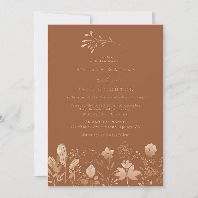 Rose Gold Florals | Elegant Boho Flower Wedding Invitation (Front)