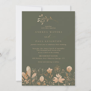 Rose Gold Florals   Elegant Boho Flower Wedding Invitation