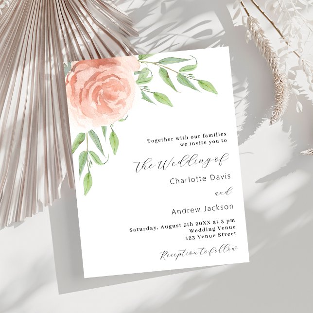 Rose gold florals greenery elegant wedding invitation (Creator Uploaded)