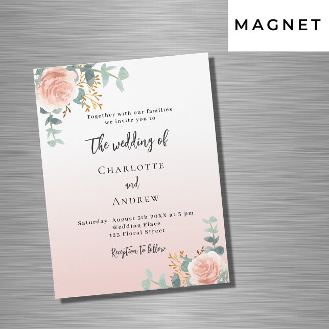 Rose gold florals greenery luxury wedding magnetic invitation (Creator Uploaded)