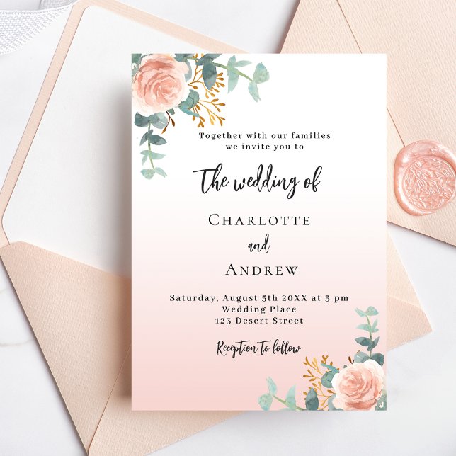 Rose gold florals greenery wedding invitation (Creator Uploaded)