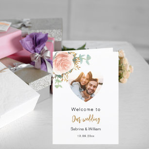 Rose gold florals photo welcome program menu