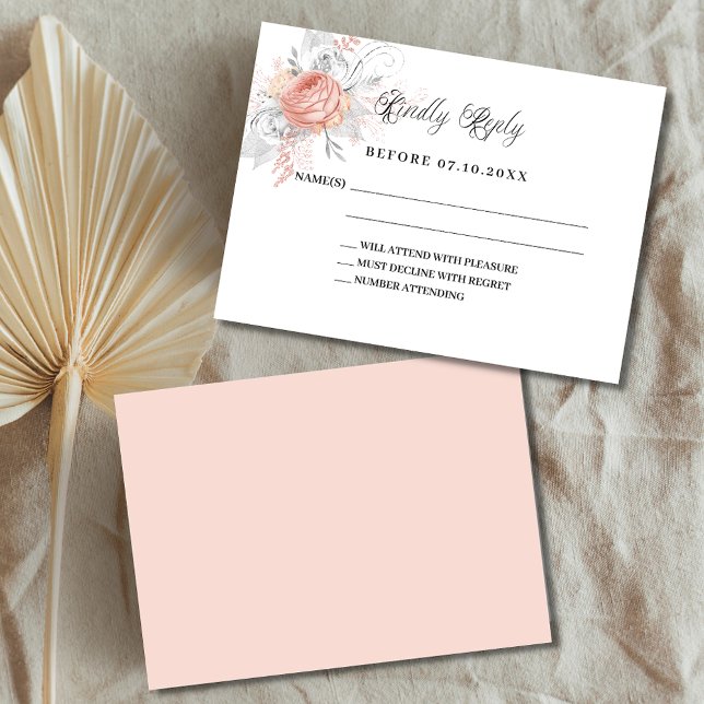 Rose gold florals white wedding response RSVP Card (Creator Uploaded)