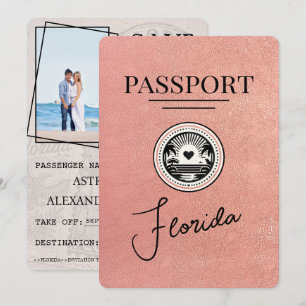 Rose Gold Florida Passport Save The Date