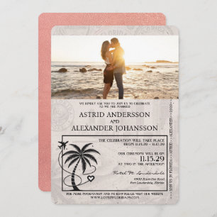 Rose Gold Florida Passport Wedding Invitation