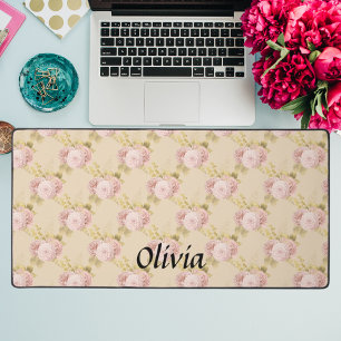 Rose gold flower custom name script desk mat