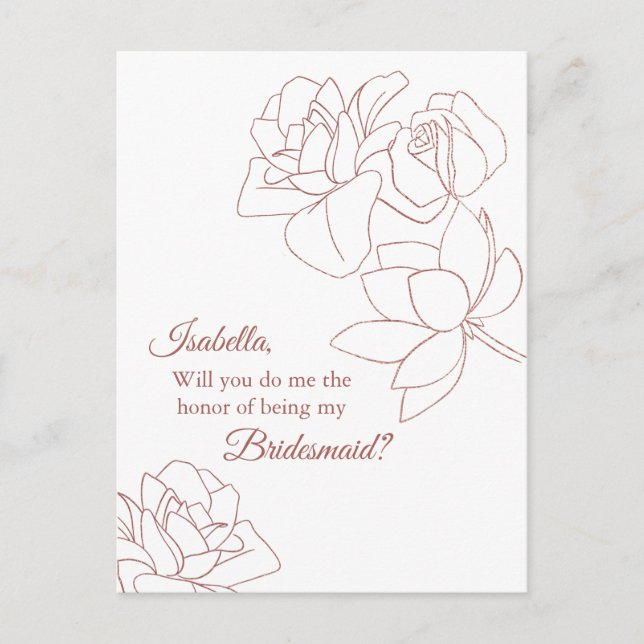 Rose Gold Flower Elegant Chic Bridesmaid Proposal Postcard (Front)