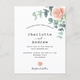 Rose gold flower eucalyptus greenery wedding postcard
