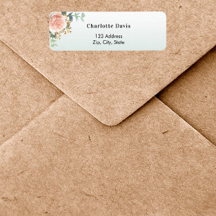 Rose gold flower green return address 