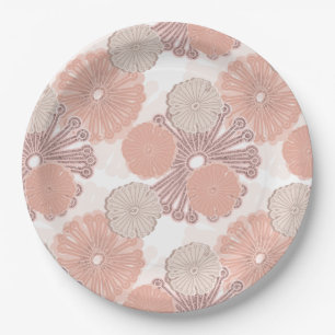 Rose Gold Flower Pattern Paper Plate