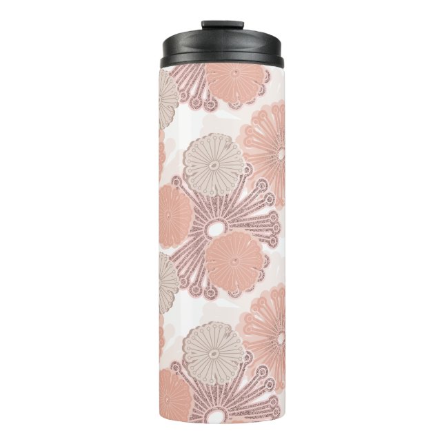 Rose Gold Flower Pattern Thermal Tumbler (Front)