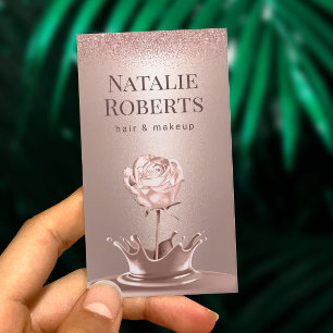 Rose Gold Flower Splash Hair Stylist Makeup Artist Business Card