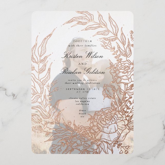 Rose Gold Flower Wreath Emerald Photo Wedding (Front)