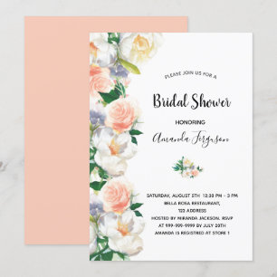 Rose gold flowers blush pink white bridal shower invitation
