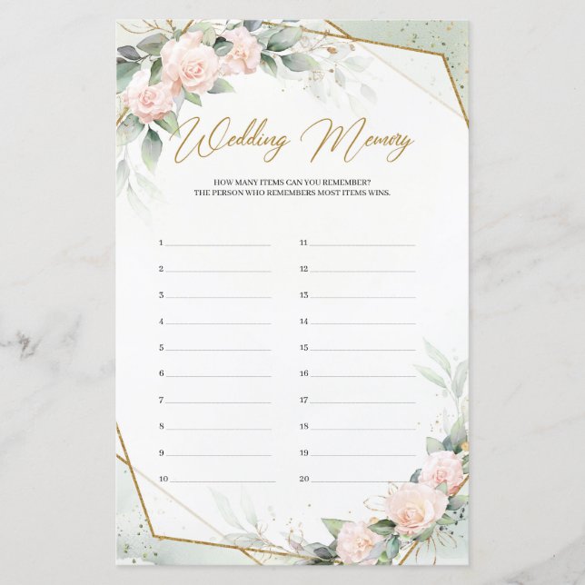 Rose gold flowers greenery gold Wedding Memory (Front)