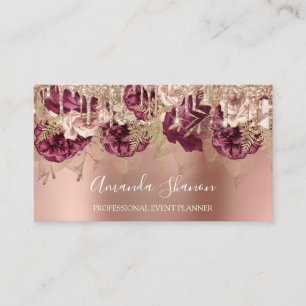 Rose Gold Flowers Powder Drip QR CODE Logo Business Card