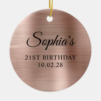 Rose Gold Foil 21st Birthday Photo Ceramic Tree Decoration