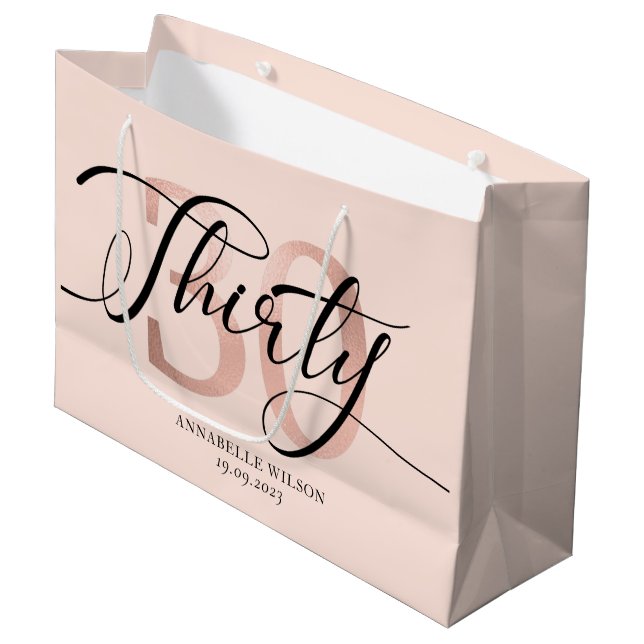 Rose Gold Foil 30th Birthday  Large Gift Bag (Front Angled)