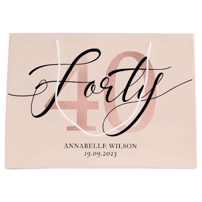 Rose Gold Foil 40th Birthday  Large Gift Bag (Front)