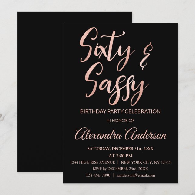 Rose Gold Foil 60 Sixty and Sassy Birthday Invitation (Front/Back)