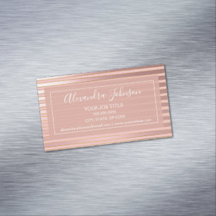 Rose Gold Foil and Burgundy Striped Professional Magnetic Business Card