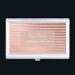 Rose Gold Foil and Burgundy with Gold Stripes Business Card Holder<br><div class="desc">Blush Pink - Rose Gold and Burgundy Foil with Gold Stripes Consultant Modern Business Card Holder with white hand lettered typography for the monogram. The Elegant Rose Gold Foil and Burgundy Metallic Business Professional Card Holder can be customised for any profession. If the profession or name text does not fit...</div>