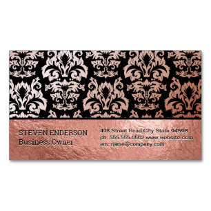 Rose Gold Foil and Damask Pattern Magnetic Business Card