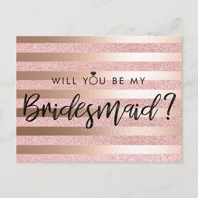 Rose Gold Foil And Glitter Bridesmaid Proposal Postcard (Front)