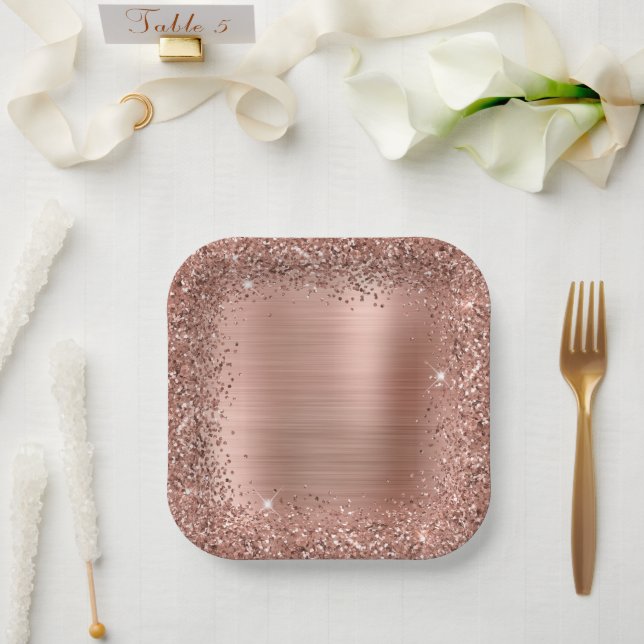 Rose Gold Foil and Glitter Girly Glam Paper Plate (Wedding)